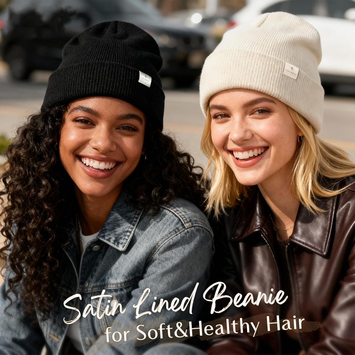 Satin Lined Beanie for Women, Reduce Frizz Winter Hats