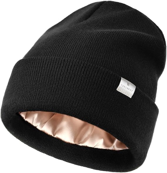 Satin Lined Beanie for Women, Reduce Frizz Winter Hats